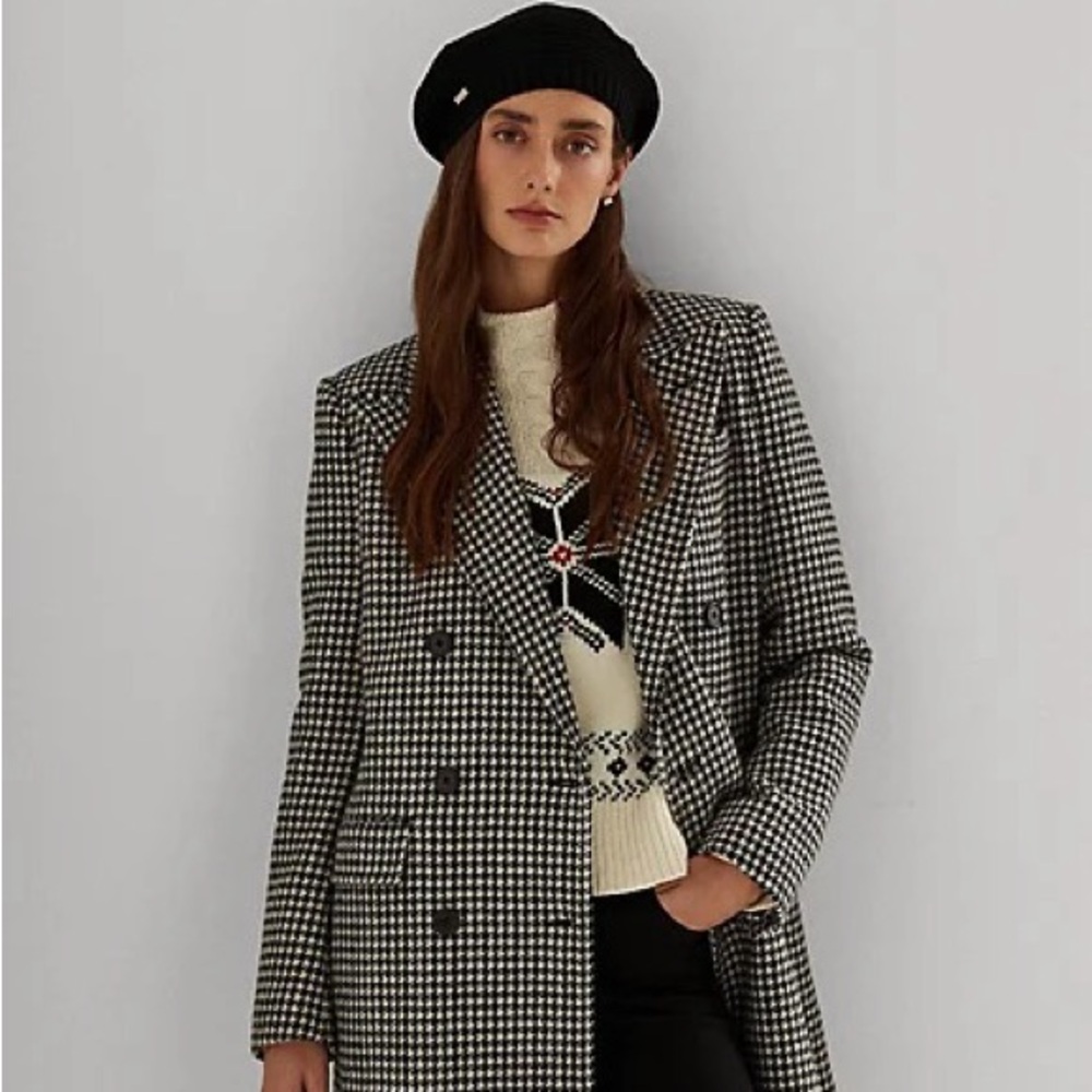Ralph Lauren Houndstooth Double Breasted Coat Black and Cream Size 10